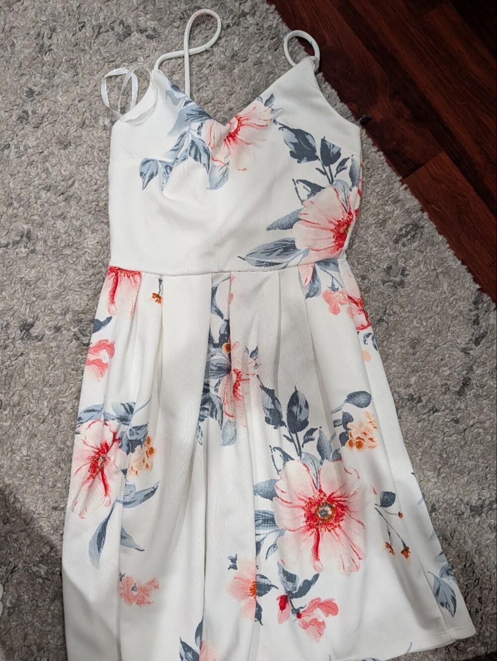 Monteau White Strapless Dress with Pink & Blue Floral Print